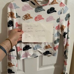 Colorful Cowboy Hat Print Long Sleeve Crop Top - Willow boutique